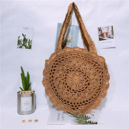 Handmade crochet straw knit woven summer bag for women from the summer collection