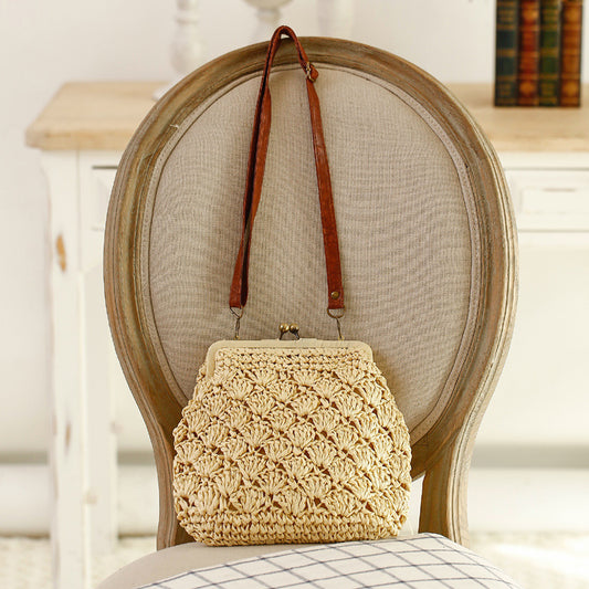 Handmade crochet straw knit woven summer bag for women from the summer collection