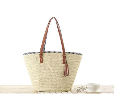 Handmade crochet straw knit woven summer bag for women from the summer collection