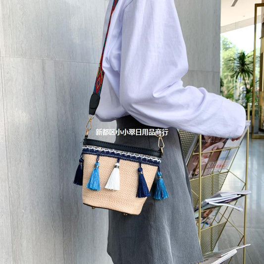 Handmade crochet straw knit woven summer bag for women from the summer collection