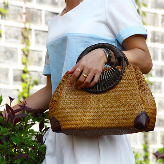 Handmade crochet straw knit woven summer bag for women from the summer collection