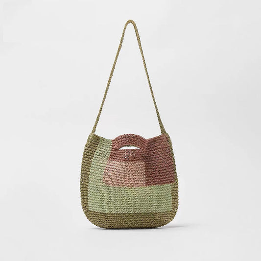 Handmade crochet straw knit woven summer bag for women from the summer collection