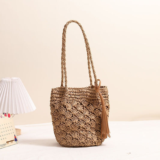 Handmade crochet straw knit woven summer bag for women from the summer collection