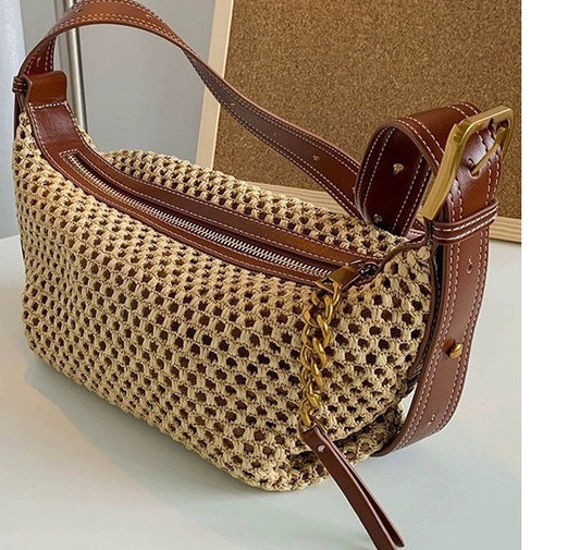Handmade crochet straw knit woven summer bag for women from the summer collection