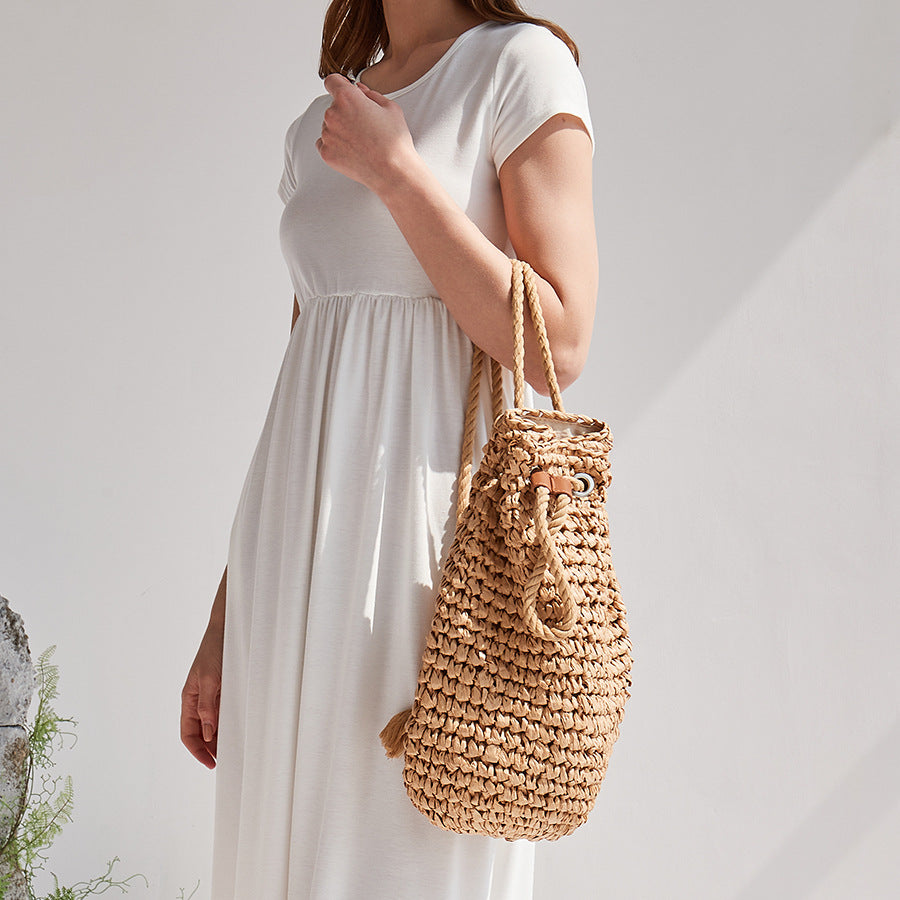 Handmade crochet straw knit woven summer bag for women from the summer collection