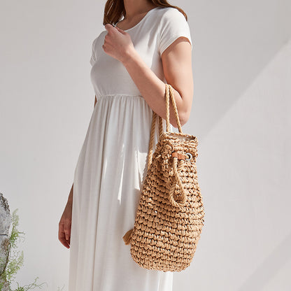 Handmade crochet straw knit woven summer bag for women from the summer collection