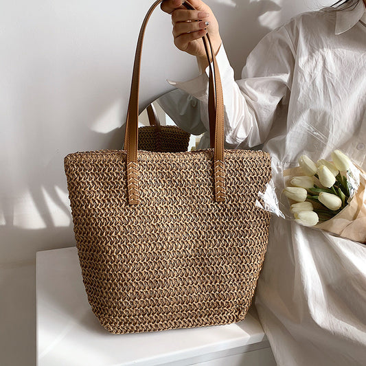 Handmade crochet straw knit woven summer bag for women from the summer collection