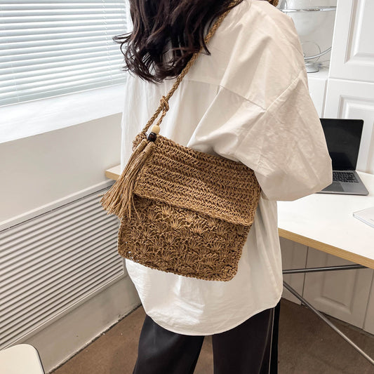 Handmade crochet straw knit woven summer bag for women from the summer collection
