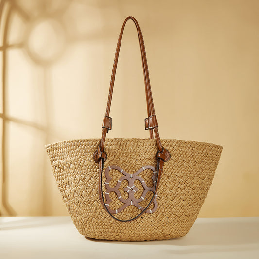Handmade crochet straw knit woven summer bag for women from the summer collection