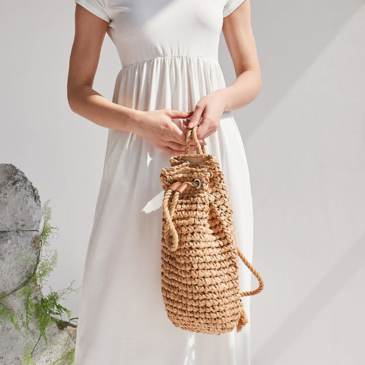 Handmade crochet straw knit woven summer bag for women from the summer collection