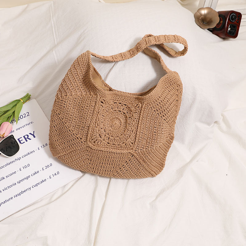 Handmade crochet straw knit woven summer bag for women from the summer collection