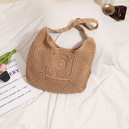 Handmade crochet straw knit woven summer bag for women from the summer collection