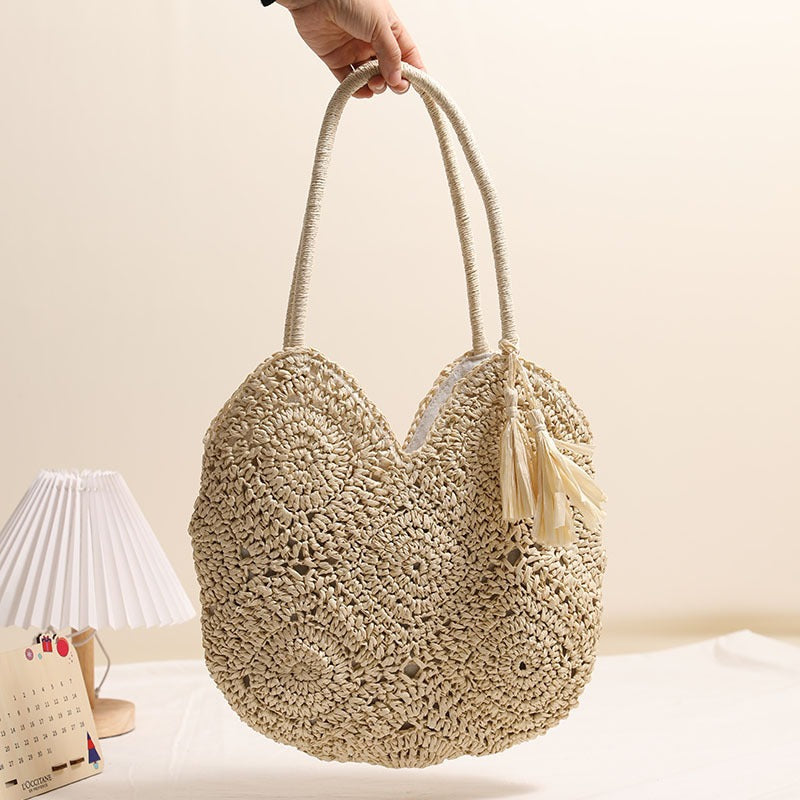 Handmade crochet straw knit woven summer bag for women from the summer collection