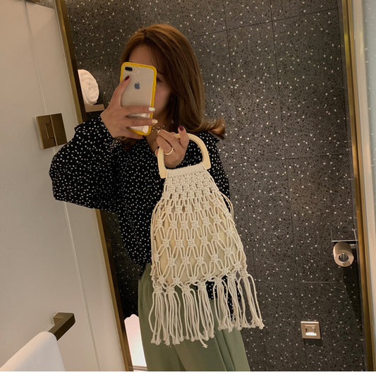 Handmade crochet straw knit woven summer bag for women from the summer collection