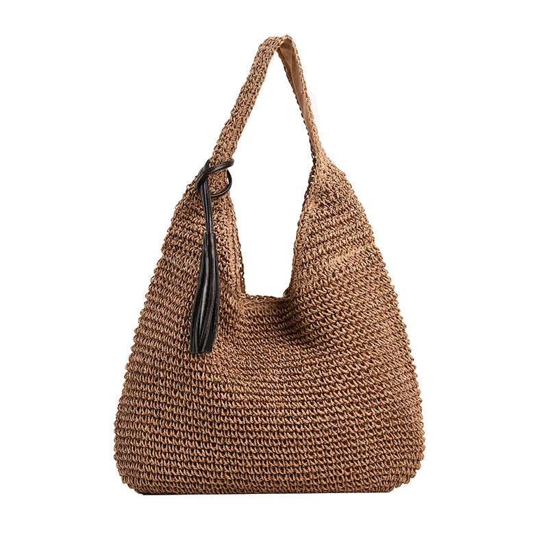 Handmade crochet straw knit woven summer bag for women from the summer collection
