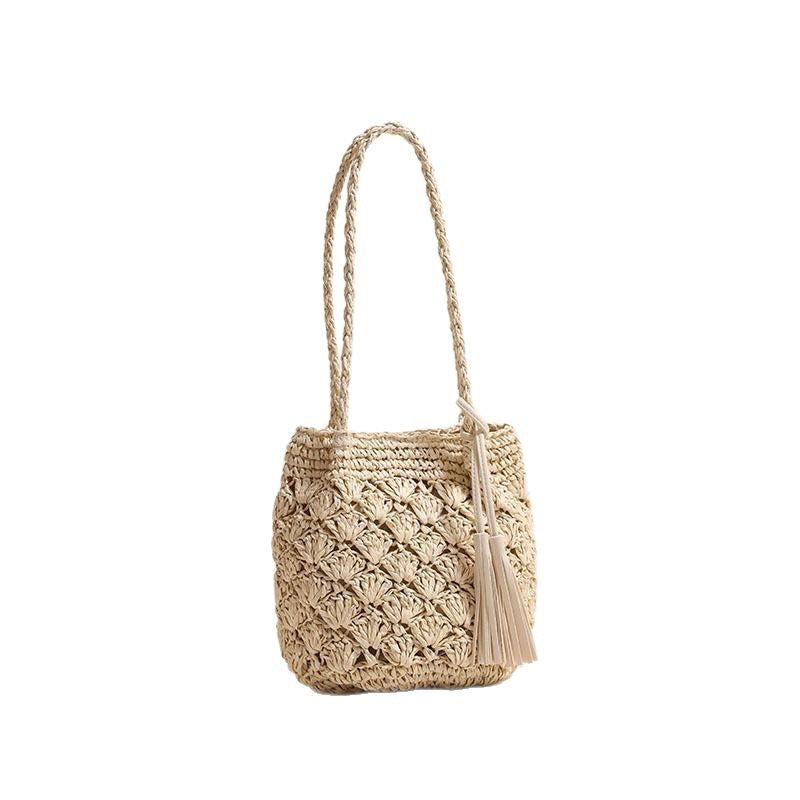 Handmade crochet straw knit woven summer bag for women from the summer collection