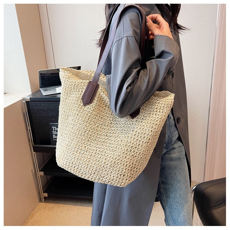 Handmade crochet straw knit woven summer bag for women from the summer collection