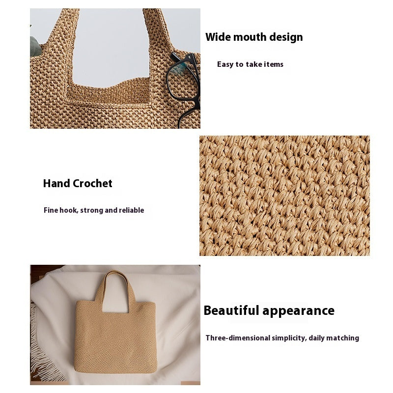 Handmade crochet straw knit woven summer bag for women from the summer collection