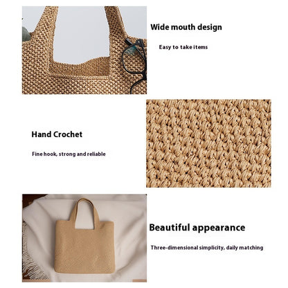 Handmade crochet straw knit woven summer bag for women from the summer collection