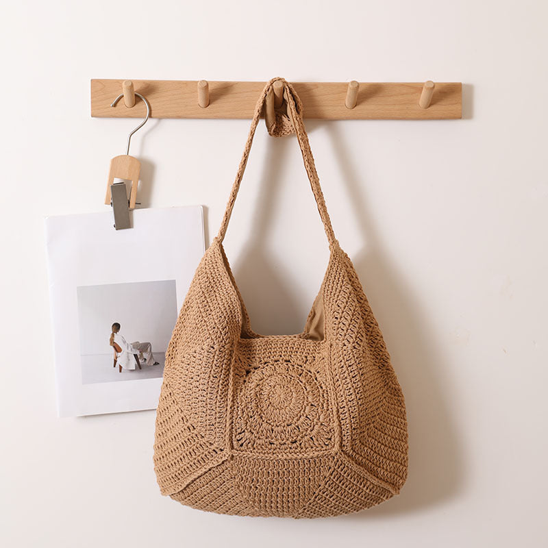 Handmade crochet straw knit woven summer bag for women from the summer collection