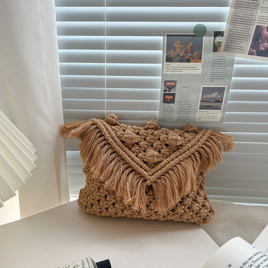 Handmade crochet straw knit woven summer bag for women from the summer collection