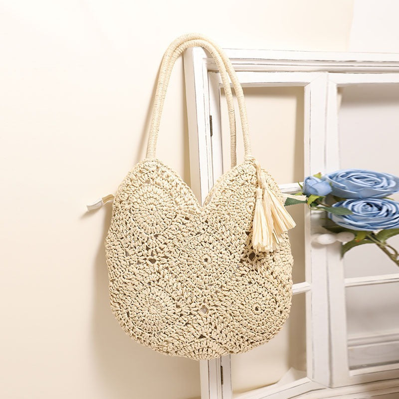 Handmade crochet straw knit woven summer bag for women from the summer collection