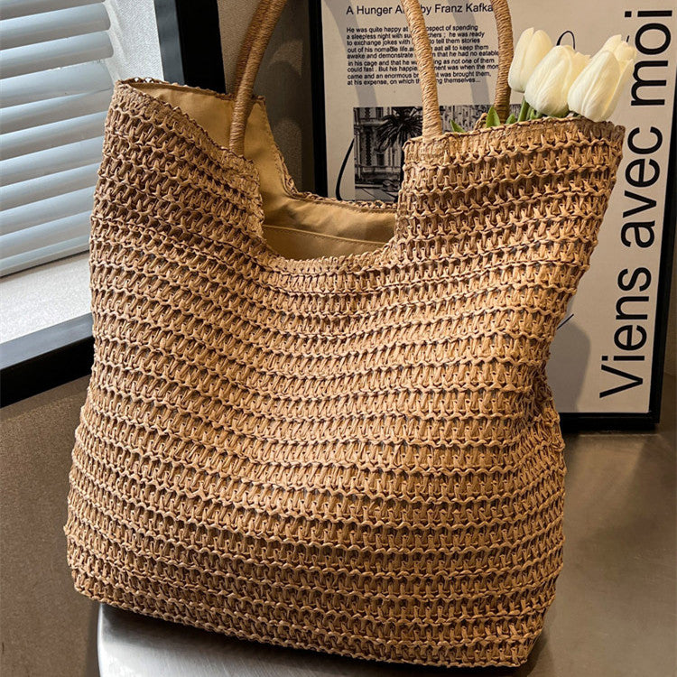 Handmade crochet straw knit woven summer bag for women from the summer collection