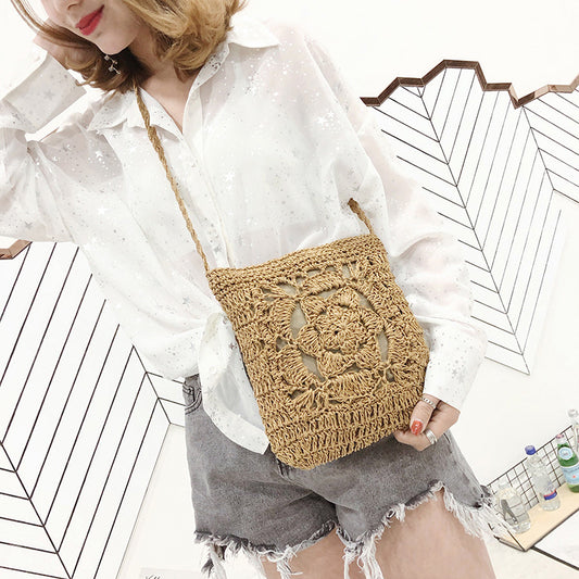 Handmade crochet straw knit woven summer bag for women from the summer collection
