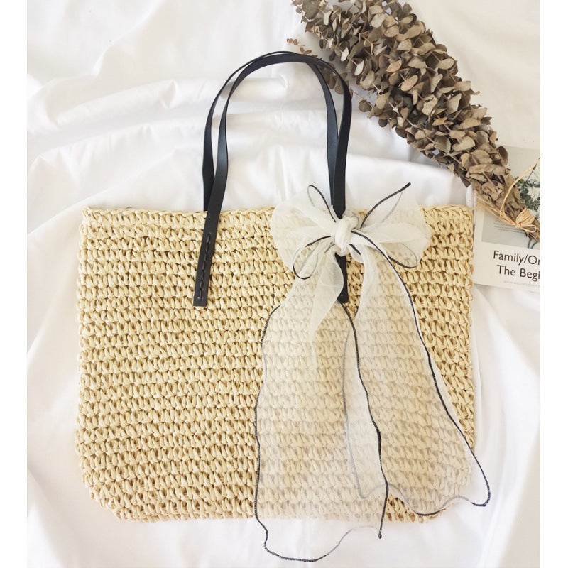 Handmade crochet straw knit woven summer bag for women from the summer collection