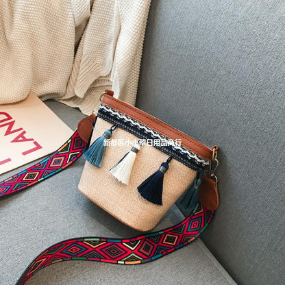 Handmade crochet straw knit woven summer bag for women from the summer collection