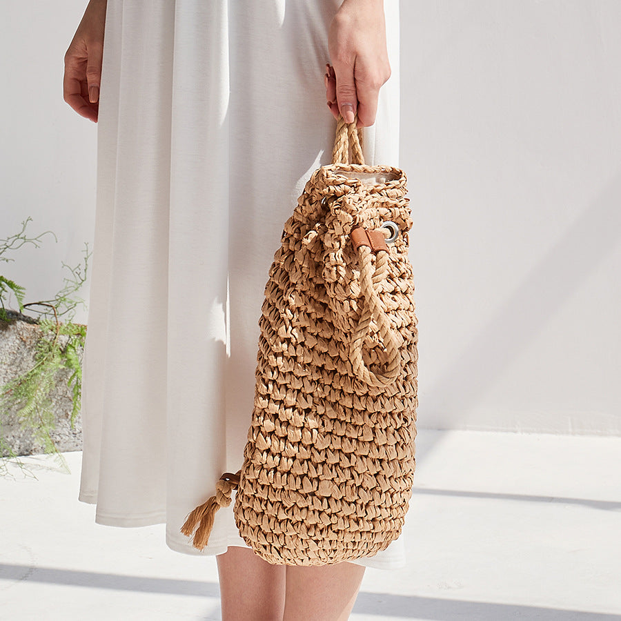 Handmade crochet straw knit woven summer bag for women from the summer collection