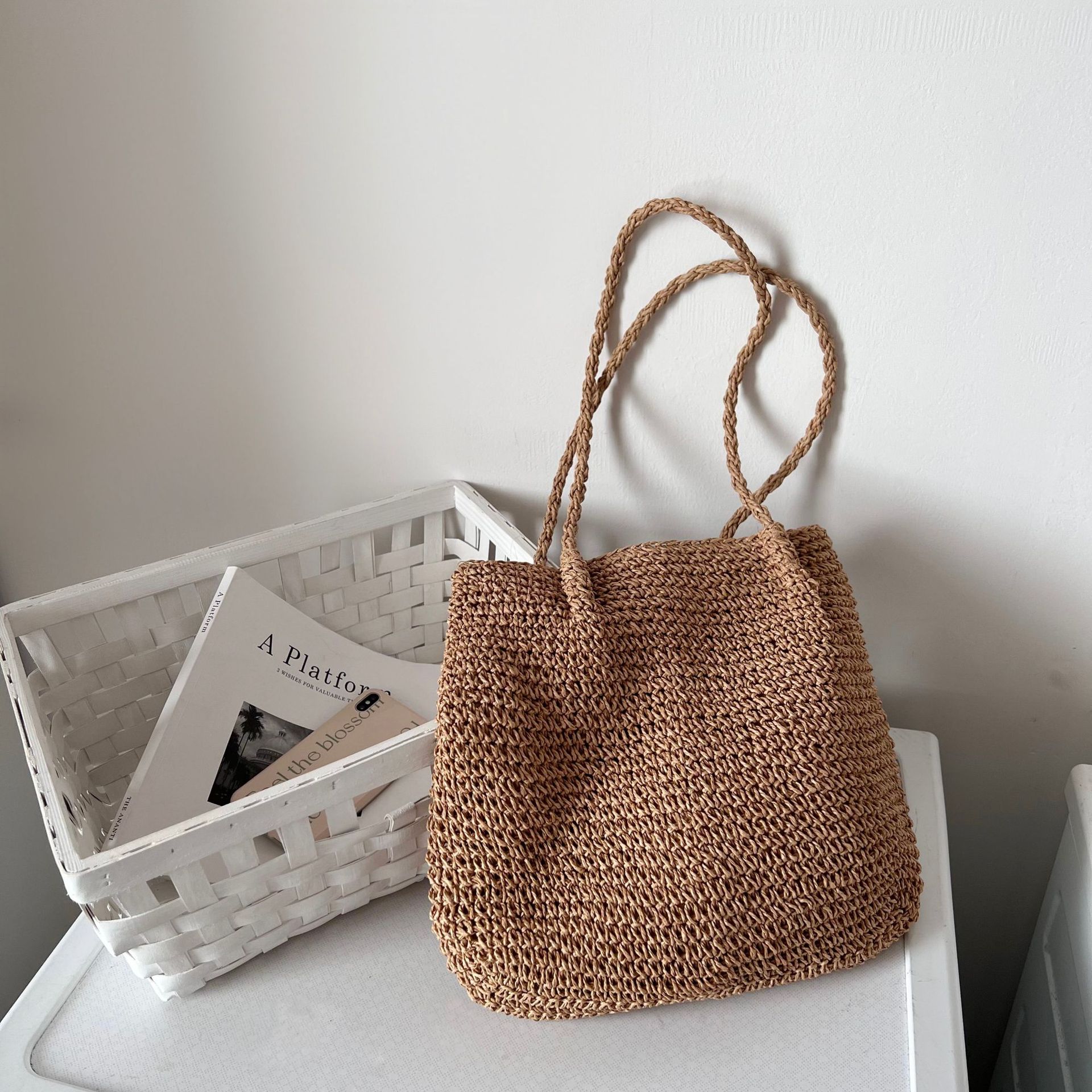 Handmade crochet straw knit woven summer bag for women from the summer collection