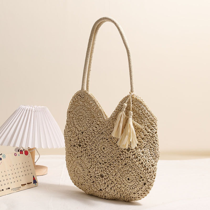 Handmade crochet straw knit woven summer bag for women from the summer collection