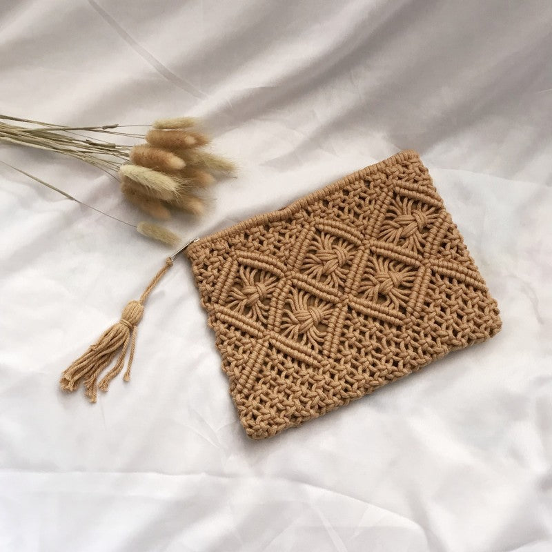 Handmade crochet straw knit woven summer bag for women from the summer collection