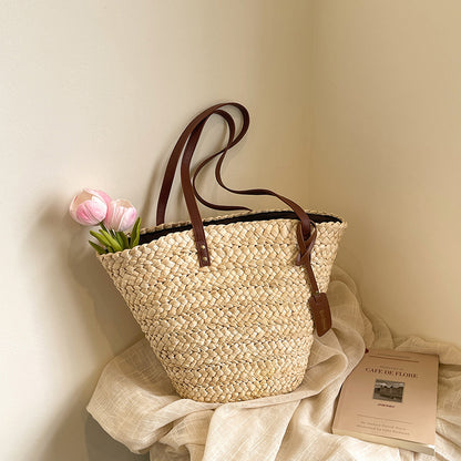 Handmade crochet straw knit woven summer bag for women from the summer collection