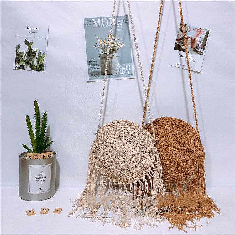 Handmade crochet straw knit woven summer bag for women from the summer collection