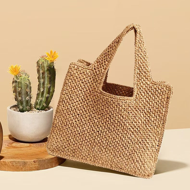 Handmade crochet straw knit woven summer bag for women from the summer collection