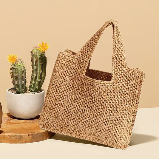 Handmade crochet straw knit woven summer bag for women from the summer collection