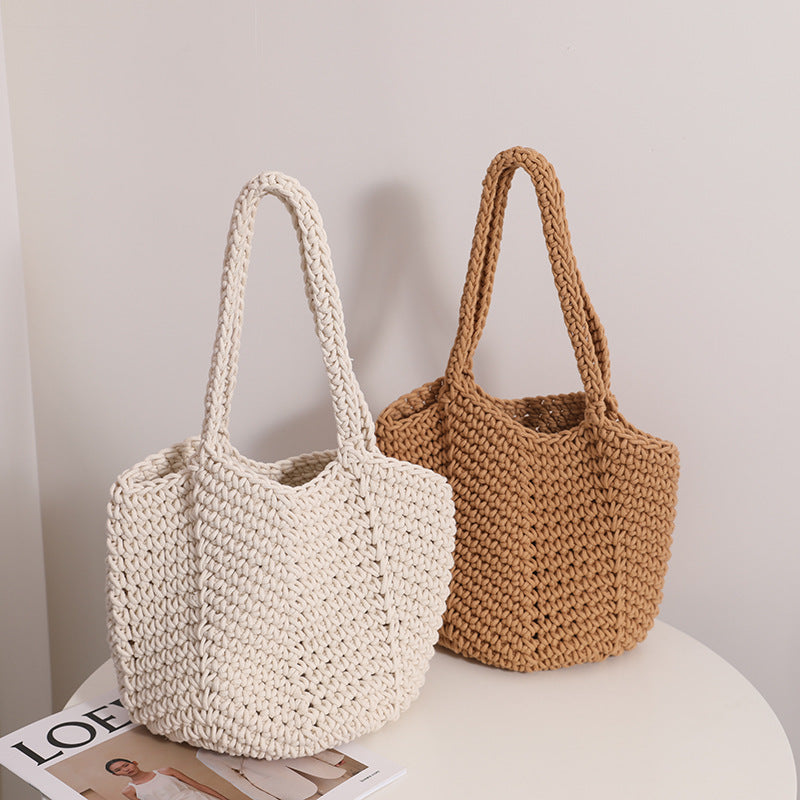Handmade crochet straw knit woven summer bag for women from the summer collection