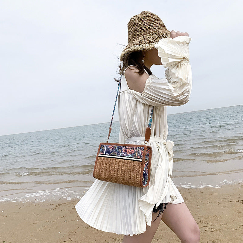 Handmade crochet straw knit woven summer bag for women from the summer collection