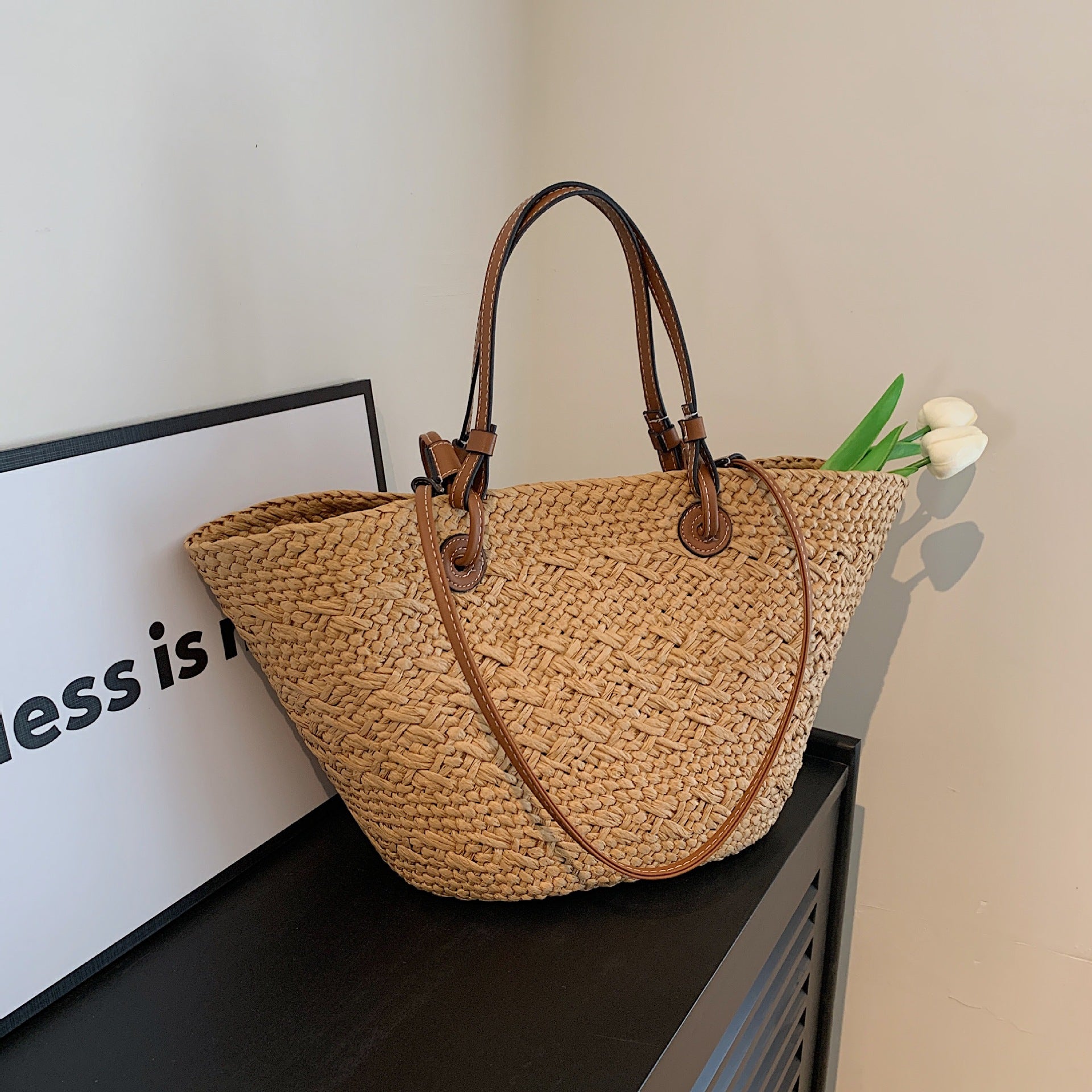Handmade crochet straw knit woven summer bag for women from the summer collection