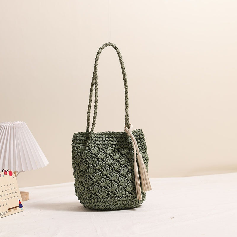 Handmade crochet straw knit woven summer bag for women from the summer collection