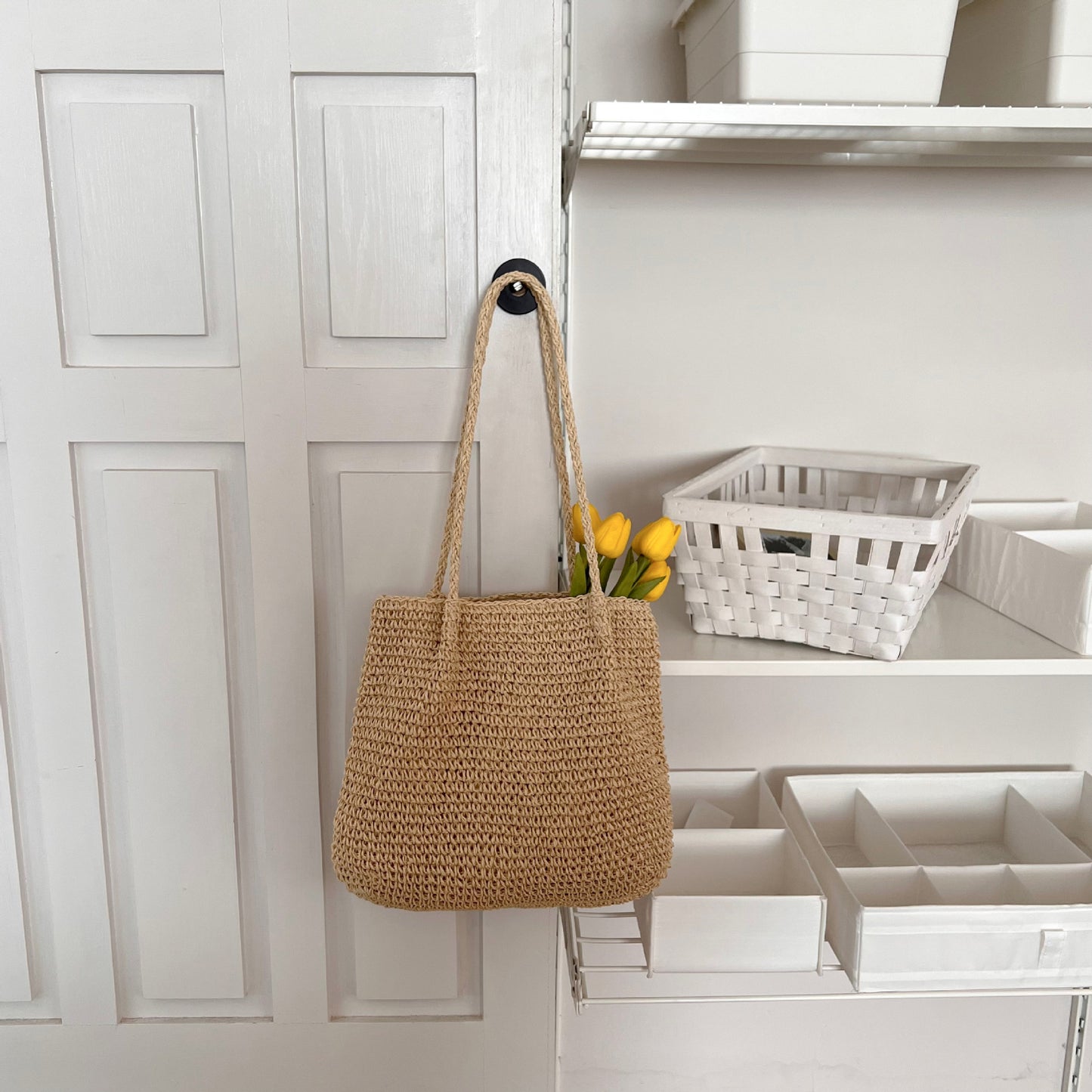Handmade crochet straw knit woven summer bag for women from the summer collection