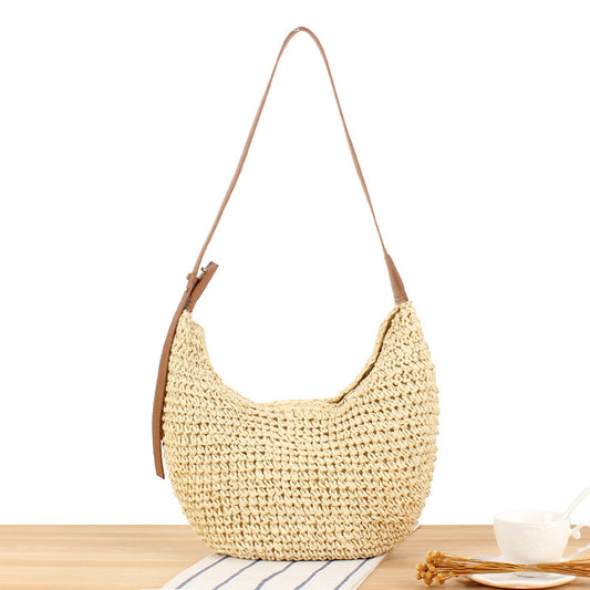 Handmade crochet straw knit woven summer bag for women from the summer collection