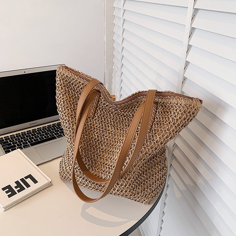 Handmade crochet straw knit woven summer bag for women from the summer collection