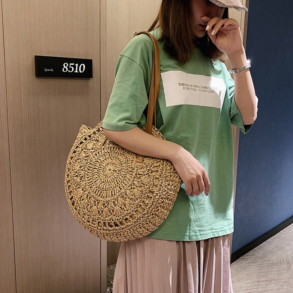 Handmade crochet straw knit woven summer bag for women from the summer collection