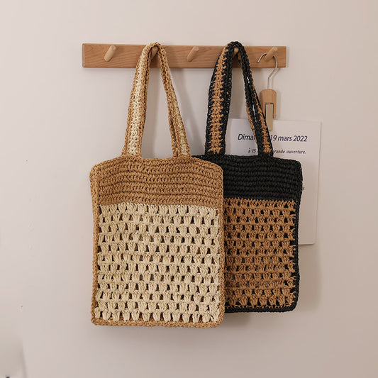 Handmade crochet straw knit woven summer bag for women from the summer collection