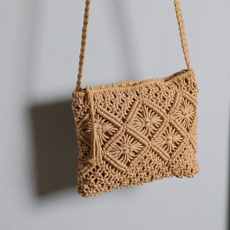 Handmade crochet straw knit woven summer bag for women from the summer collection