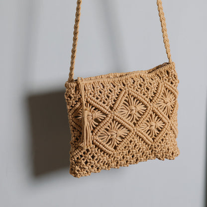 Handmade crochet straw knit woven summer bag for women from the summer collection