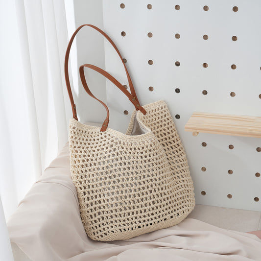Handmade crochet straw knit woven summer bag for women from the summer collection